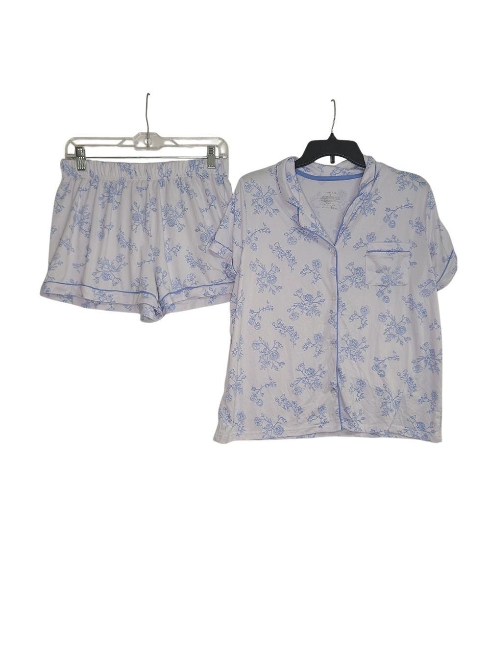 Tahari Blue Floral Pajama Set Short Sleeve Blue/White Large